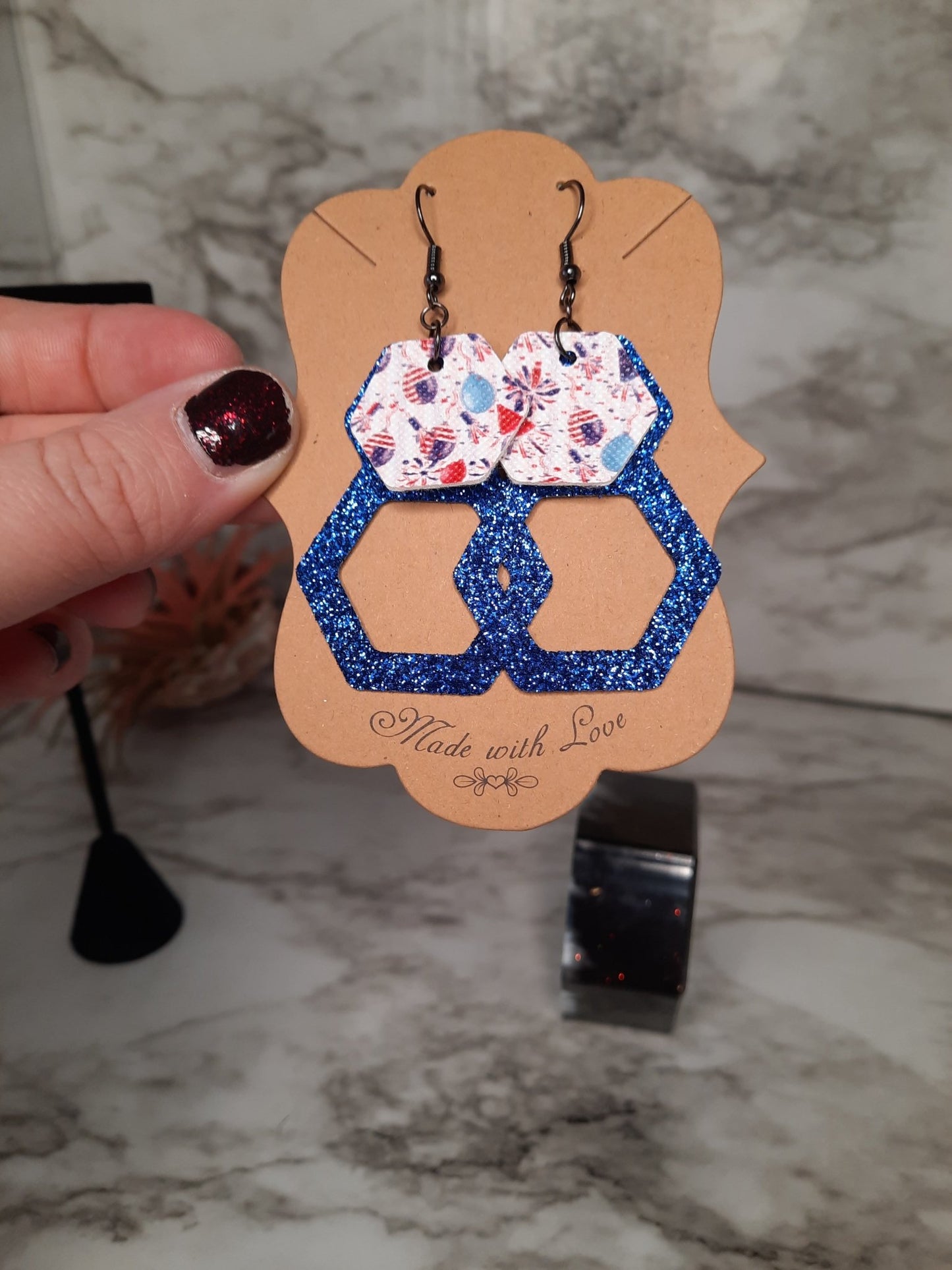 Blue glitter and america earrings - Merlscreations