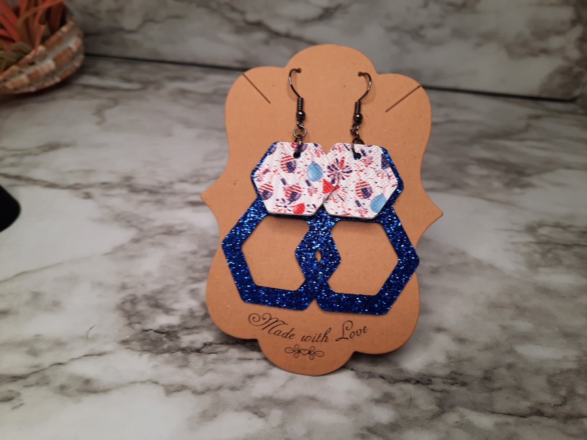 Blue glitter and america earrings - Merlscreations