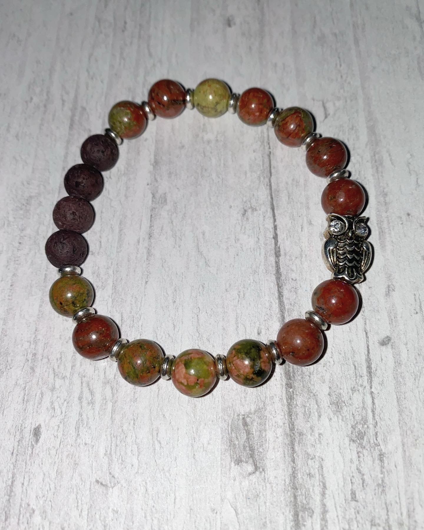 Unakite Owl Gemstone Bracelet