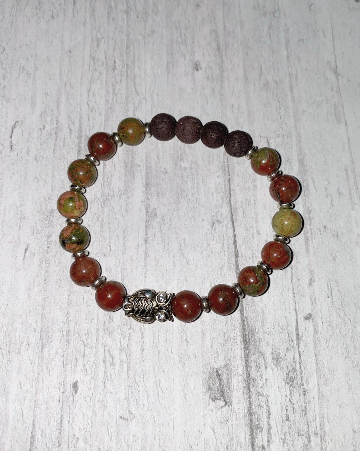 Unakite Owl Gemstone Bracelet