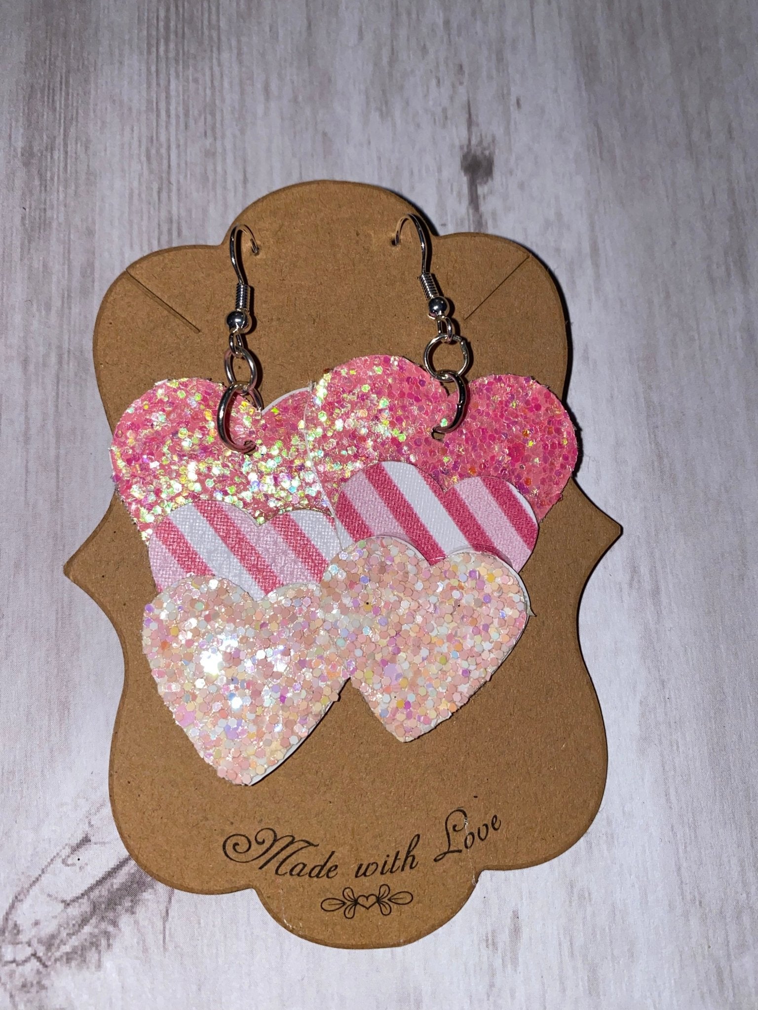 Pink Triple Heart Earrings - Merlscreations
