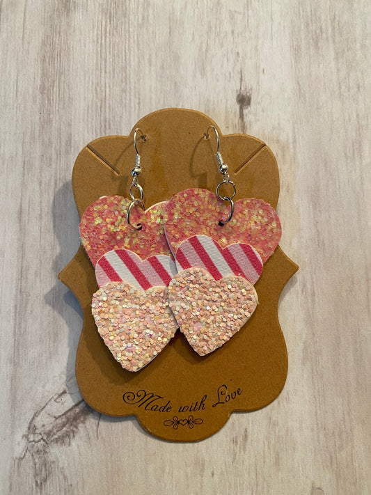 Pink Triple Heart Earrings - Merlscreations