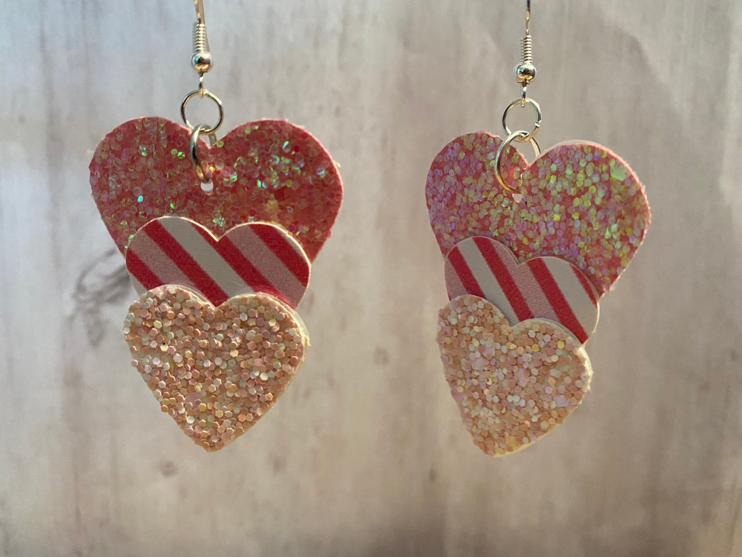 Pink Triple Heart Earrings - Merlscreations