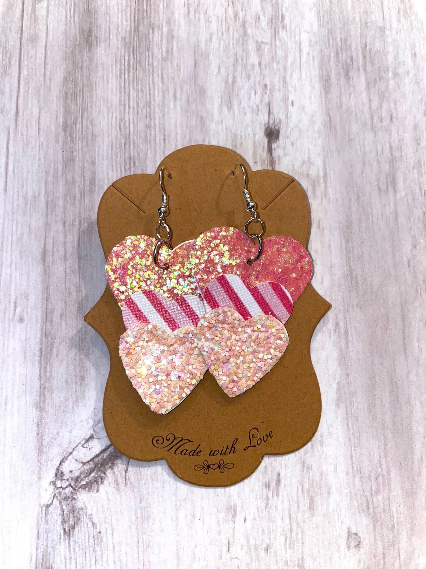 Pink Triple Heart Earrings - Merlscreations