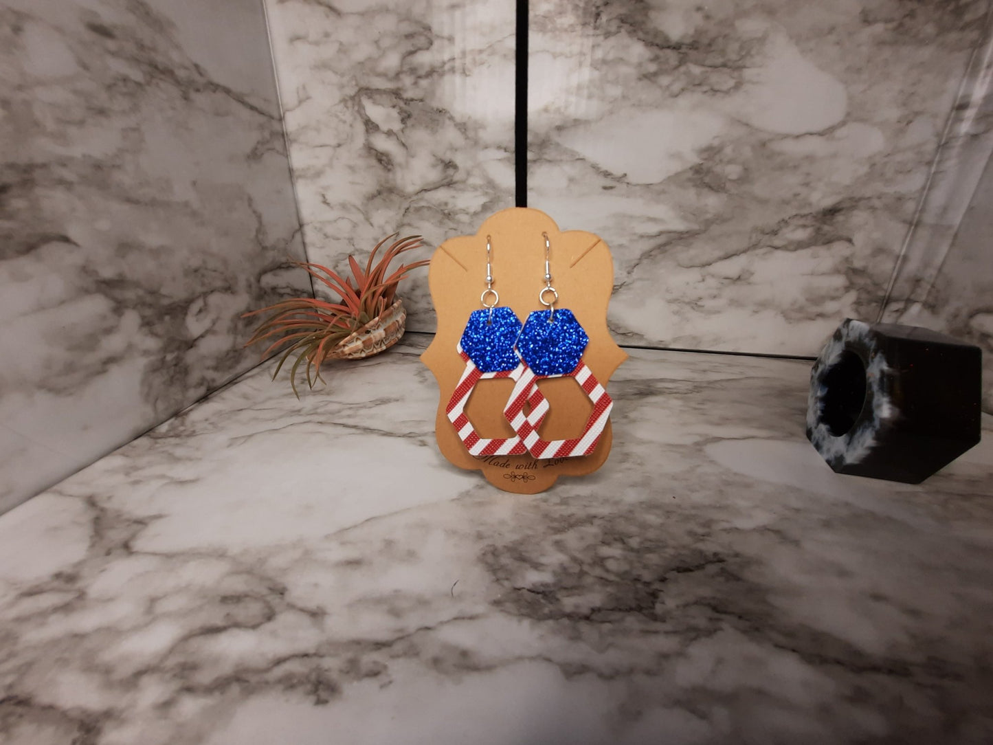 Red White and Blue Glitter Earrings - Merlscreations