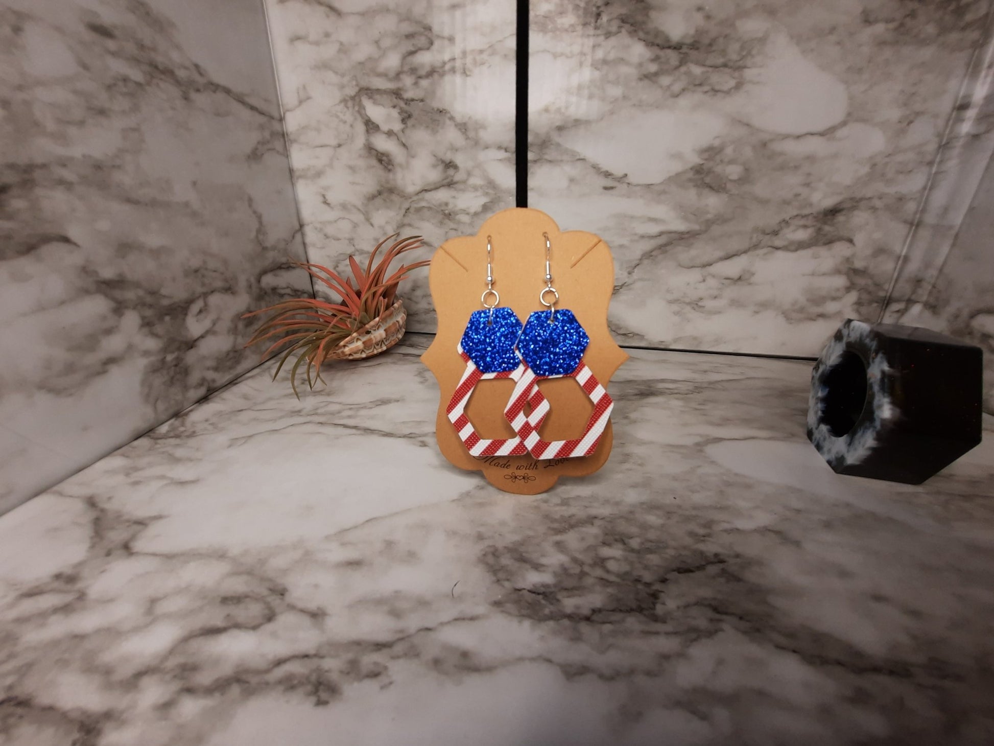 Red White and Blue Glitter Earrings - Merlscreations