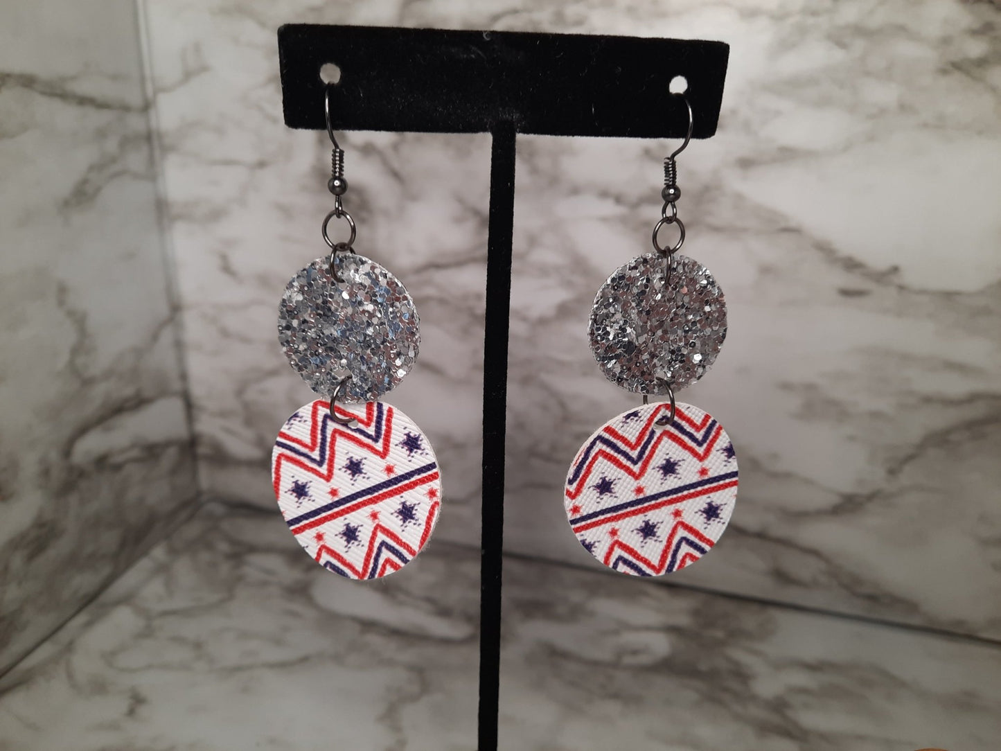 Red White Blue and Glitter Earrings - Merlscreations