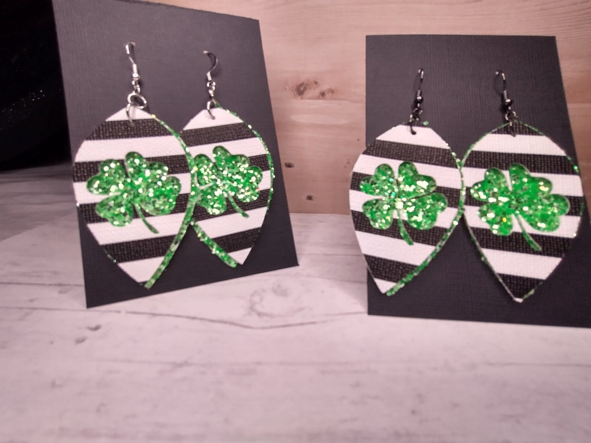 St. Patricks Day Green White and Black Teardrop Earrings - Merlscreations