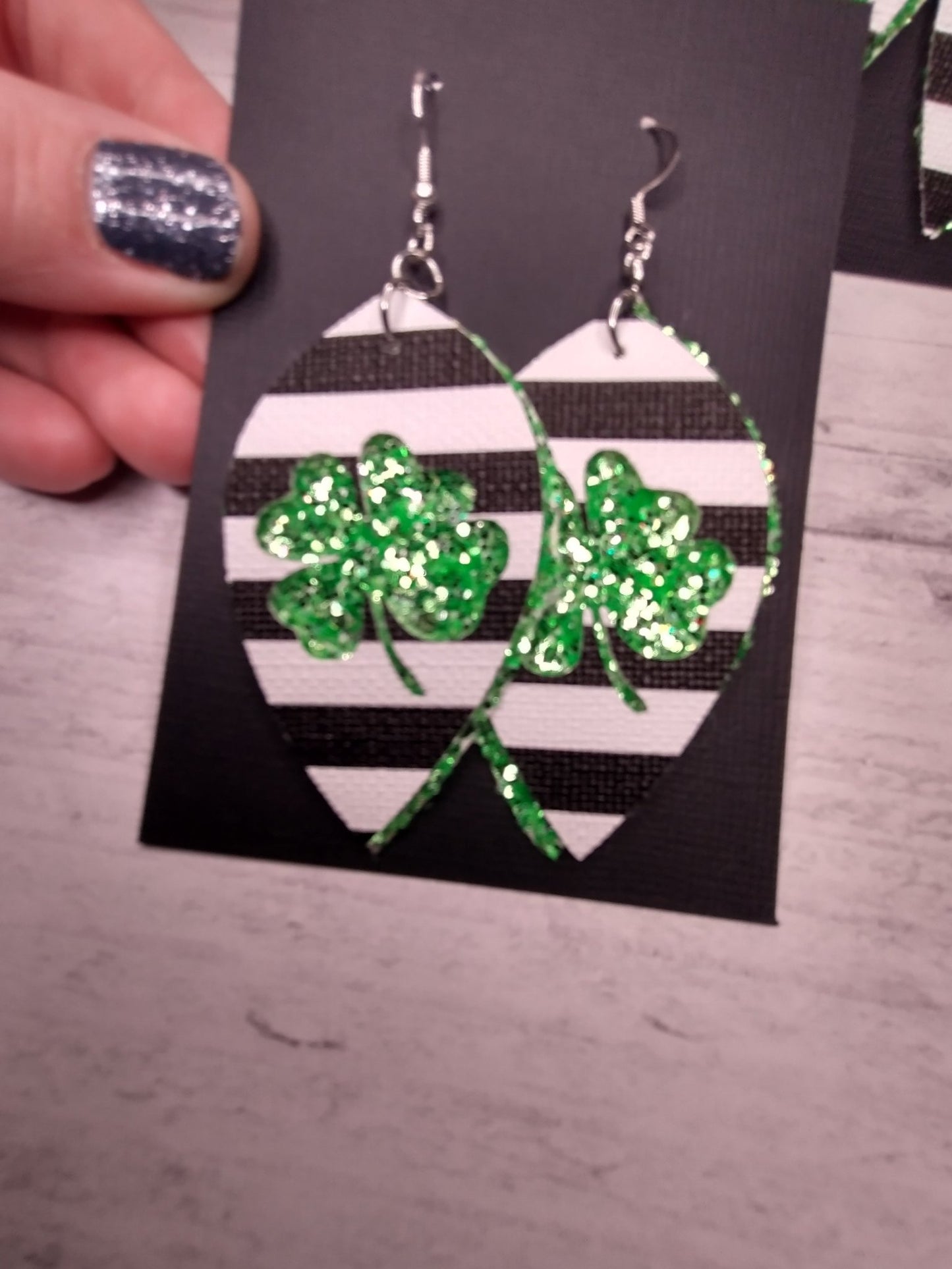 St. Patricks Day Green White and Black Teardrop Earrings - Merlscreations